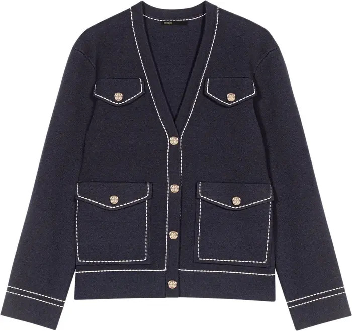 Long topstitched knit cardigan | Nordstrom