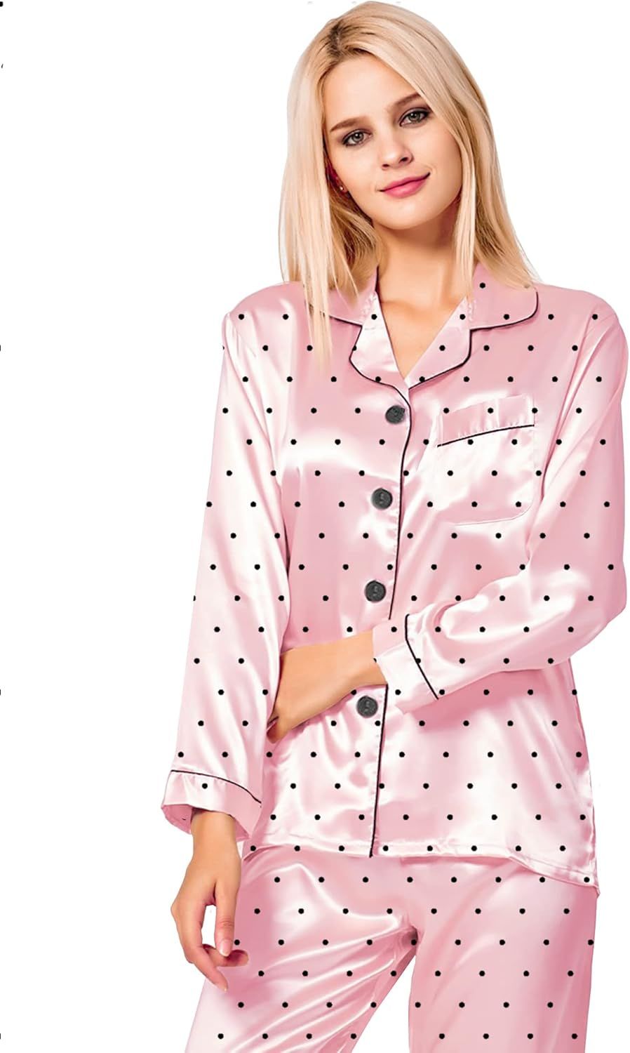 SWOMOG Womens Silk Satin Pajamas Set Button Down Sleepwear Loungewear at Amazon Women’s Clothin... | Amazon (US)