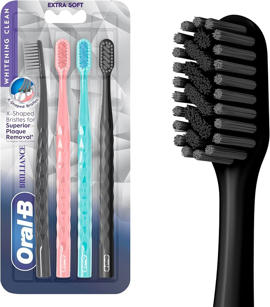 Oral-B Pro Whitening Brilliance Toothbrushes, Extra Soft, Black, Coral, and Teal, 4 Count | Amazon (US)