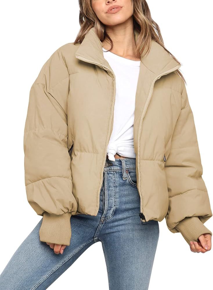 KYL Women's Winter Puffer Jacket Long-Sleeve Full-Zip Oversized Short Quilted Down Coat | Amazon (US)