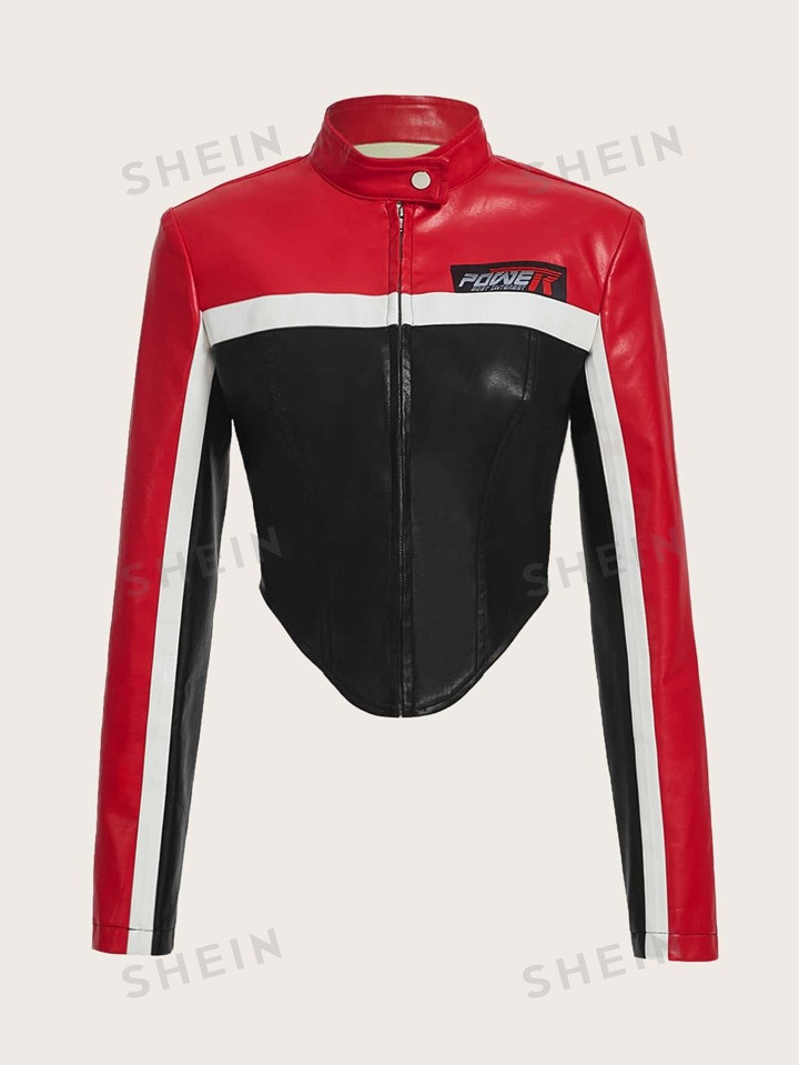SHEIN ICON Bikercore Kleurblok Met rits PU Y2K Jassen | SHEIN