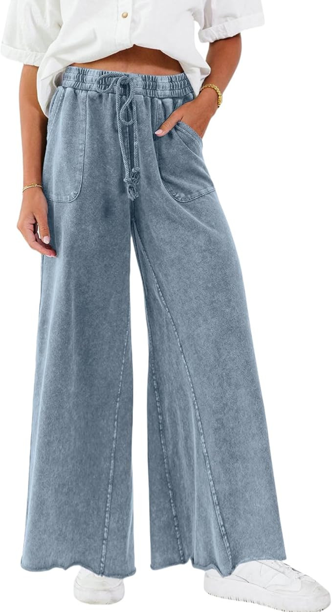 Women Wide Leg Sweatpants Jeans Acid Wash High Waist Baggy Trouser Vintage Loose Boyfriend Denim ... | Amazon (US)