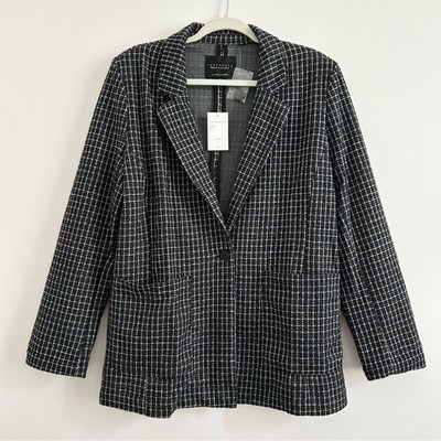 NWT Sanctuary Checked Johnnie Oversized Blazer Sportcoat in Black size Large | eBay US