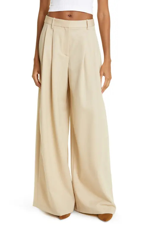 Nili Lotan Dillon Virgin Wool Wide Leg Pants in Khaki at Nordstrom, Size 2 | Nordstrom