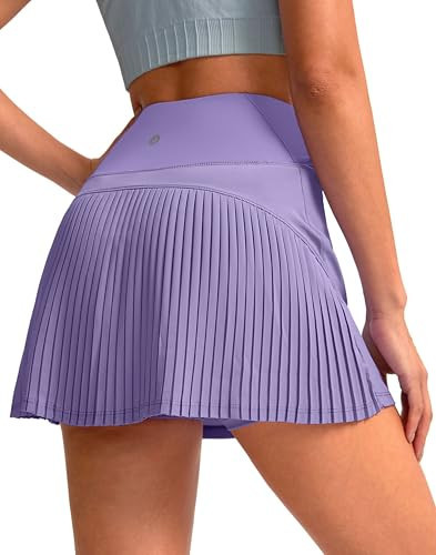 SANTINY 14" Tennis Skirt Skorts for Woman Pleated High Waited Skirts with Built-in Shorts Athletic Golf Skort (Lavander_M) | Amazon (US)