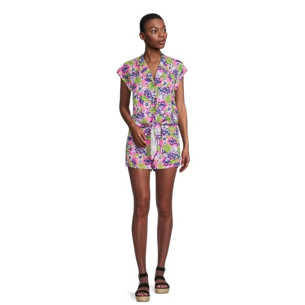 No Boundaries Juniors Tie Front Shirt and Shorts, 2-Piece Set | Walmart (US)
