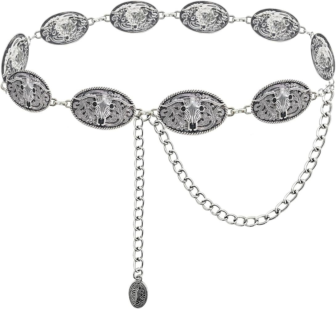 TOPACC Western Metal Concho Belt for Women Cowgirl Chain Belts for Dresses Jeans Country Concert ... | Amazon (US)