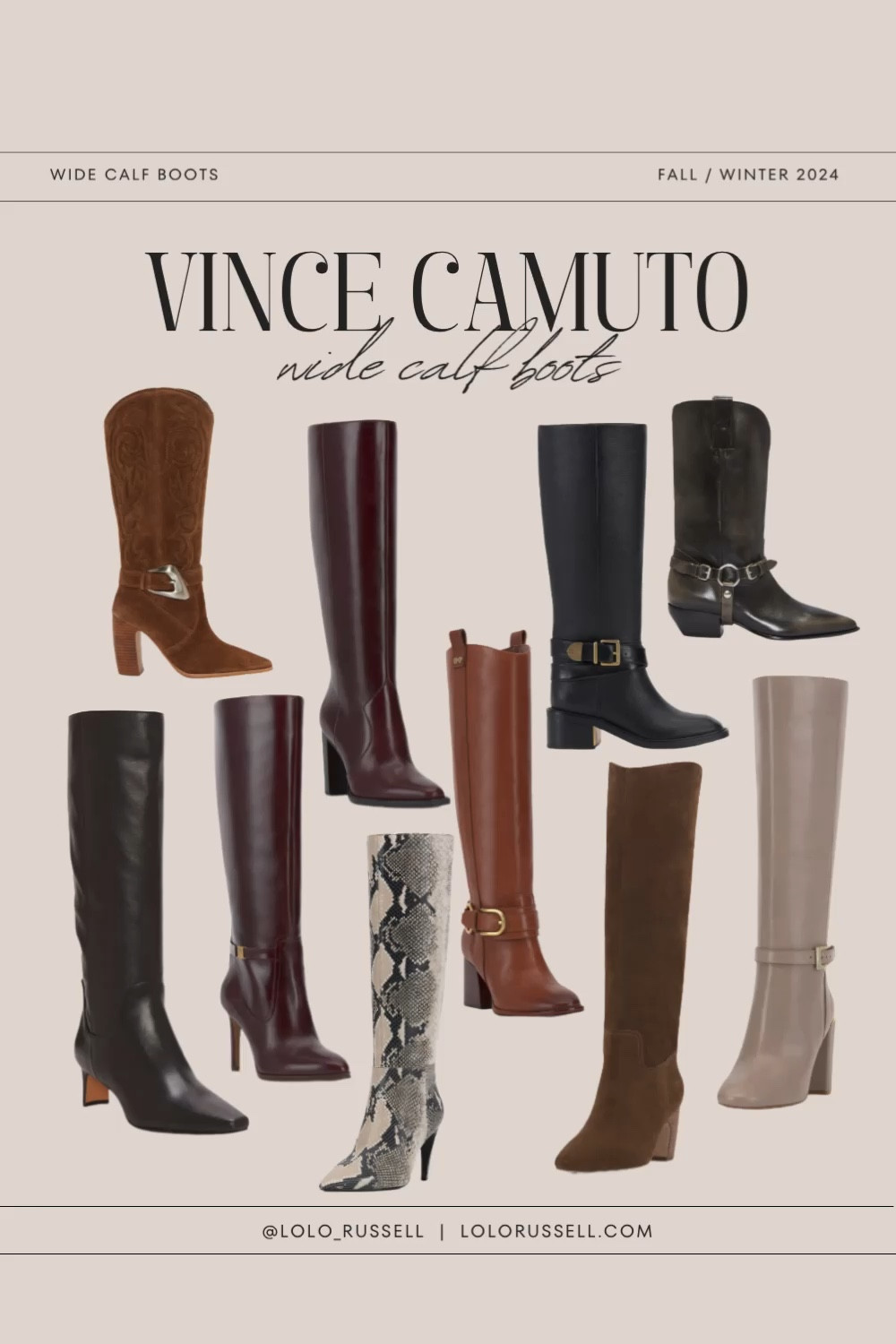 Vince Camuto Wide Calf Boots for Fall Winter 2024 including western, suede, square toe, logo, pointed toe and snake print. 

#LTKSaleAlert #LTKPlusSize #LTKShoeCrush