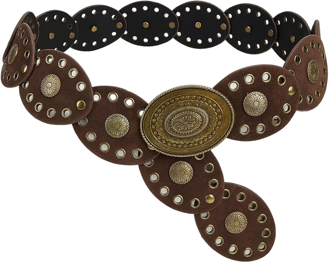 Milumia Women's Boho Wide Disc Belt Vintage Cowgirl Concho Waist Belts for Dress | Amazon (US)