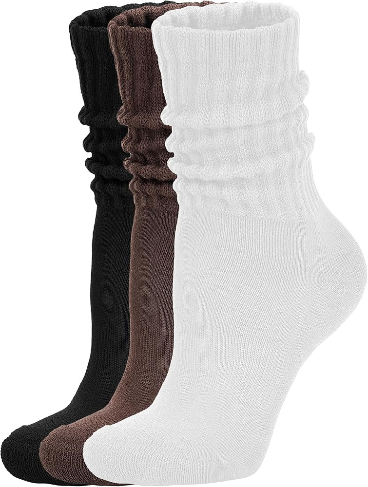 Women's Scrunch Crew Socks Retro 3-Pack Solid Cotton Boot Calf Socks Chunky Ribbed Cozy Slouchy S... | Amazon (US)