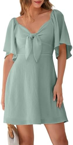 Dokotoo Women 2026 Spring Summer V Neck Flutter Bell Sleeve Short Dresses Elegant Bow Tie Mini Dr... | Amazon (CA)