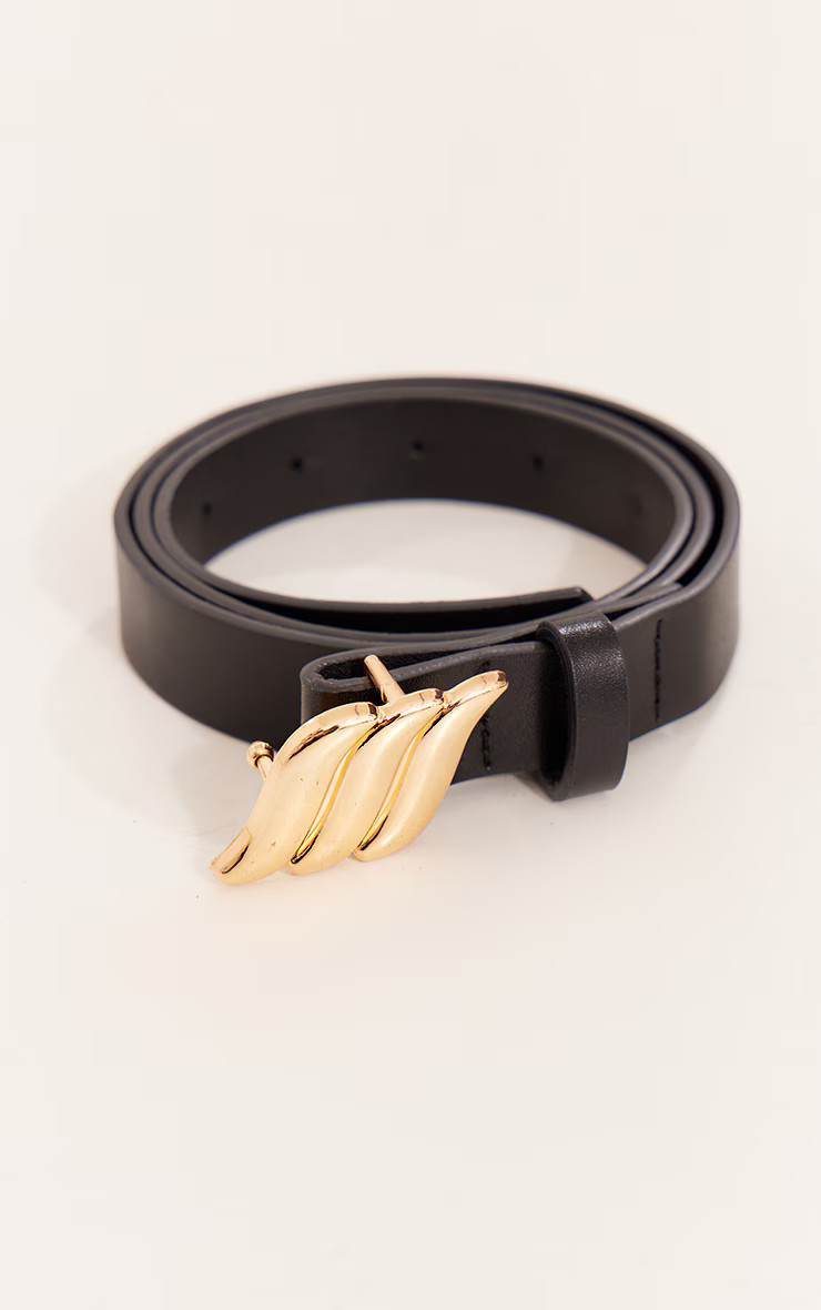 Black Waved Buckle Belt | PrettyLittleThing US