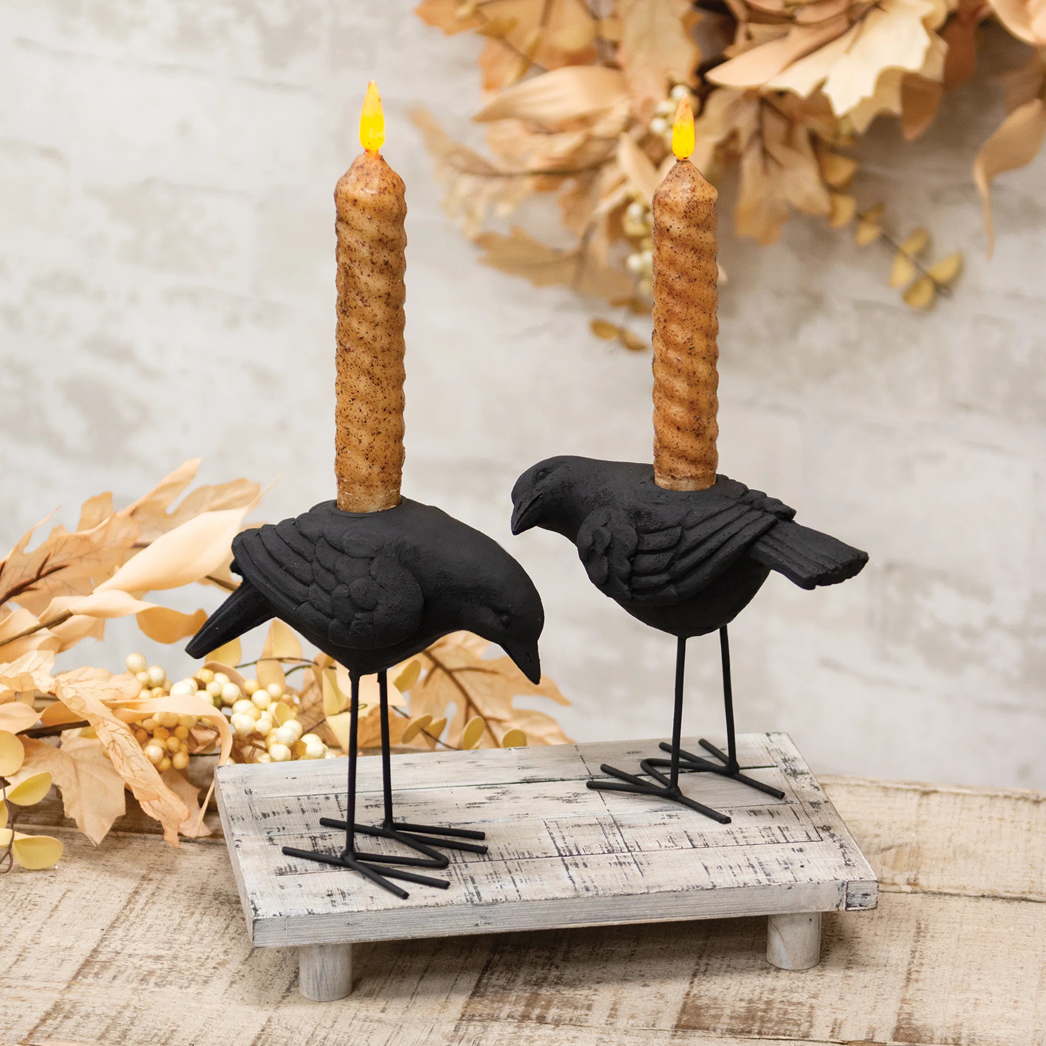 2/Set - Black Metal Crow Taper Holders | Wayfair North America
