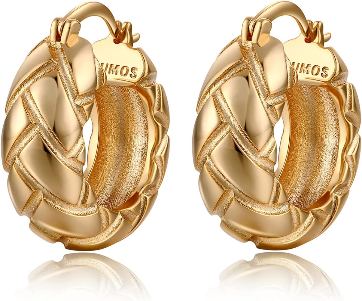 18K Gold Plated Chunky Hoop Earrings for Women Fashion Thick Gold Hoops Set Jewelry for Birthday ... | Amazon (US)