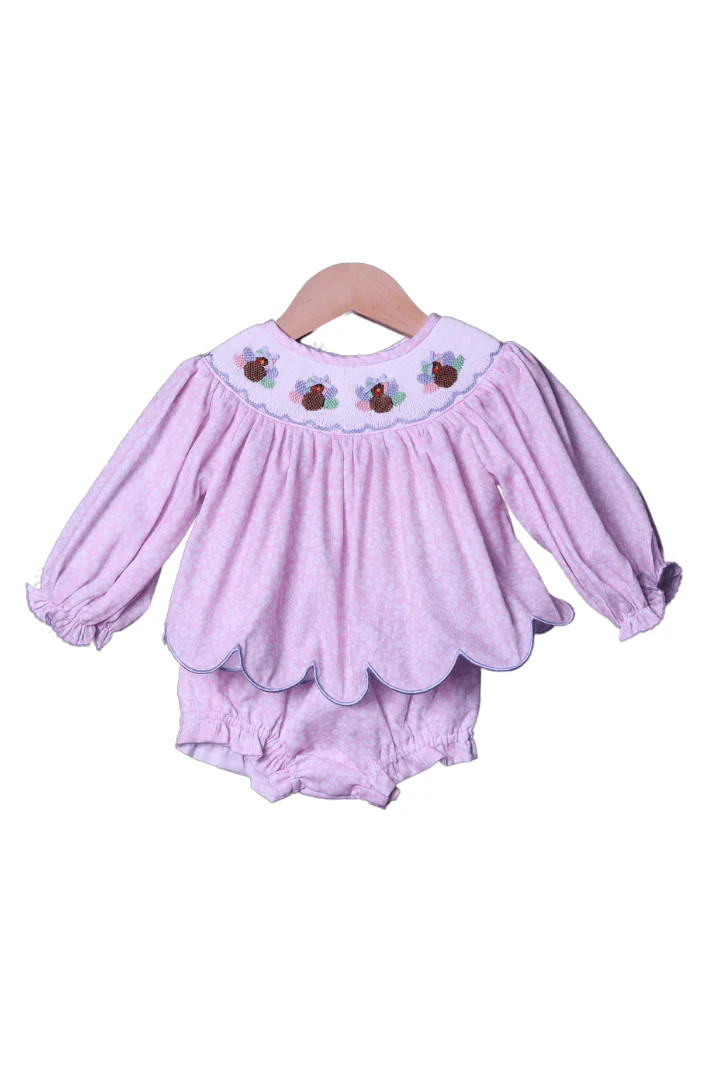 Smocked Pink Floral Turkey Bloomer Set | The Smocked Flamingo
