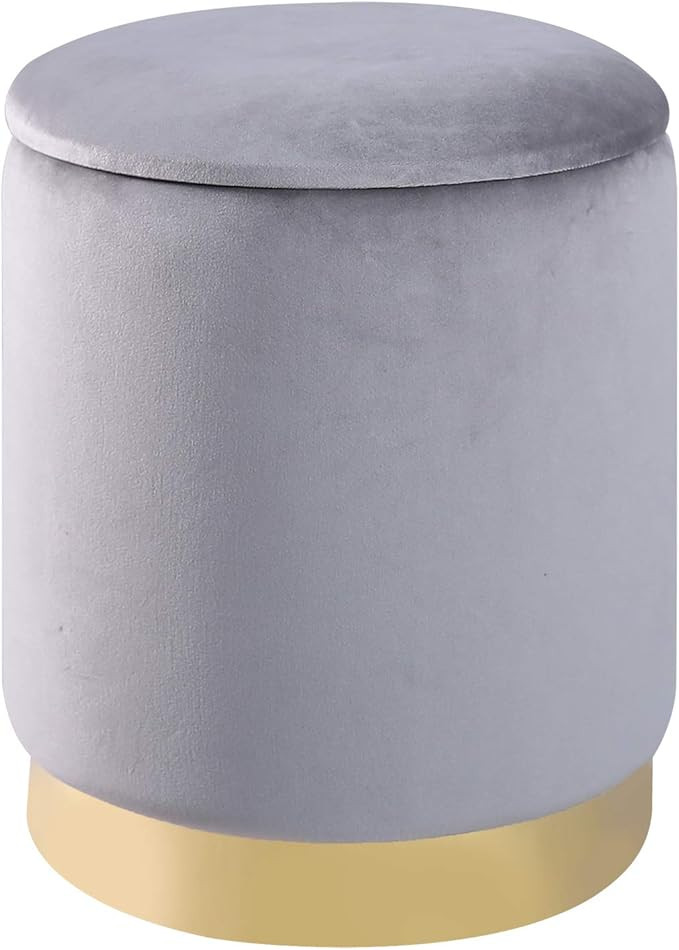 Round Storage Ottoman, Velvet Upholstered Footrest Stool Ottoman with Gold Metal Round Base, Appl... | Amazon (US)