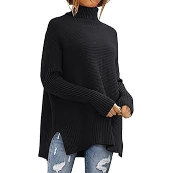 LILLUSORY Women's Turtleneck Oversized Sweaters 2023 Fall Long Batwing Sleeve Spilt Hem Tunic Pullov | Amazon (US)