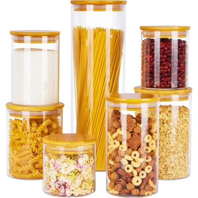 Glass Food Storage Jars, 7 Pack Kitchen Containers With Airtight Bamboo Wooden Lids,BPA Free | Wayfair North America