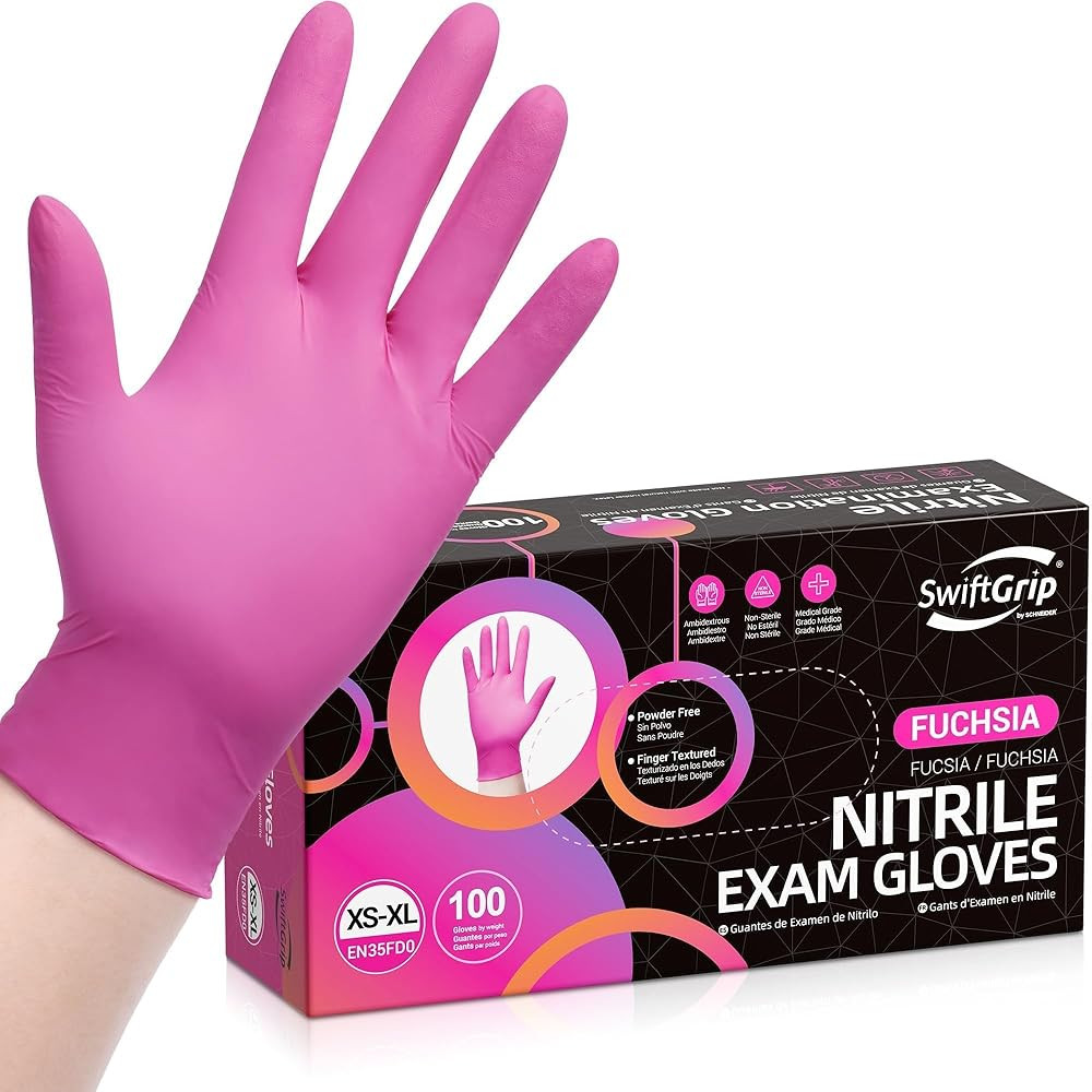 Powder-Free Nitrile Gloves, 3-mil, Disposable Nitrile Gloves, Latex-Free, Powder-Free - Pink/Fuch... | Amazon (US)