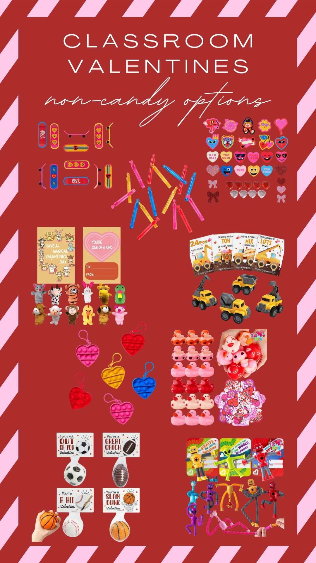 Valentine’s Day is right around the corner 💌 and as a first-time mom, I’ve been on the hunt for fun classroom gifts for my son’s daycare.

I wanted non-candy Valentine’s Day class gifts that are cute, practical, and age-appropriate especially for daycare and preschool. I rounded up some of the best Valentine’s Day favors for kids from Target and Amazon that would be perfect for daycare, preschool, and even elementary school celebrations.

Think stickers, finger puppets, mini sports balls, rubber ducks, dump trucks, and other little toys kids will actually use and get excited about.

If you’re looking for Valentine’s Day classroom ideas, non-food Valentine treats, or easy bulk Valentine gifts for kids,  save this for your class Valentine prep! 

 #LTKValentine #LTKmomlife #LTKKids