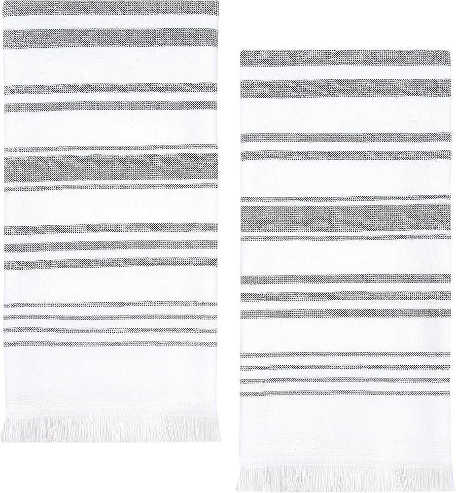 Sticky Toffee Hand Towels for Bathroom Set of 2 – 28x16 in White and Gray Striped Turkish Towel... | Amazon (US)