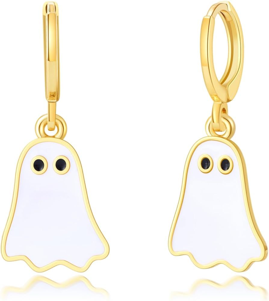 Halloween Ghost Earrings for Women Gold Ghost Huggie Hoop Earrings Halloween Jewelry Cute BOO Hal... | Amazon (US)