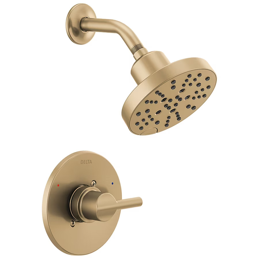 Delta Nicoli Champagne Bronze 1-handle Multi-function 6-in Round Shower Faucet with Valve | Lowe's