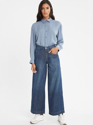 High-Rise Dark Wash Wide-Leg Yoke Jean | Banana Republic Factory