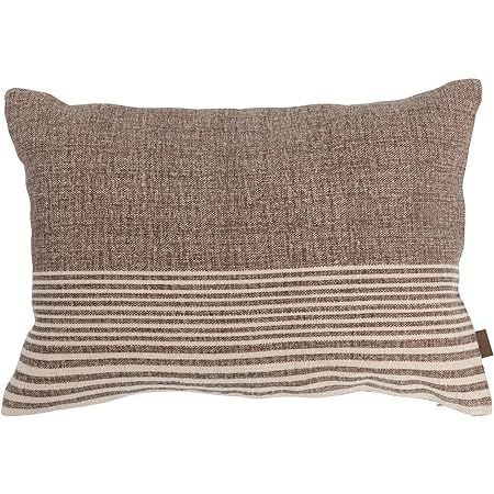 Creative Co-Op Cotton Blend Slub Lumbar Stripes and Leather Tab Pillow, 20" L x 14" W x 2" H, Bro... | Amazon (US)