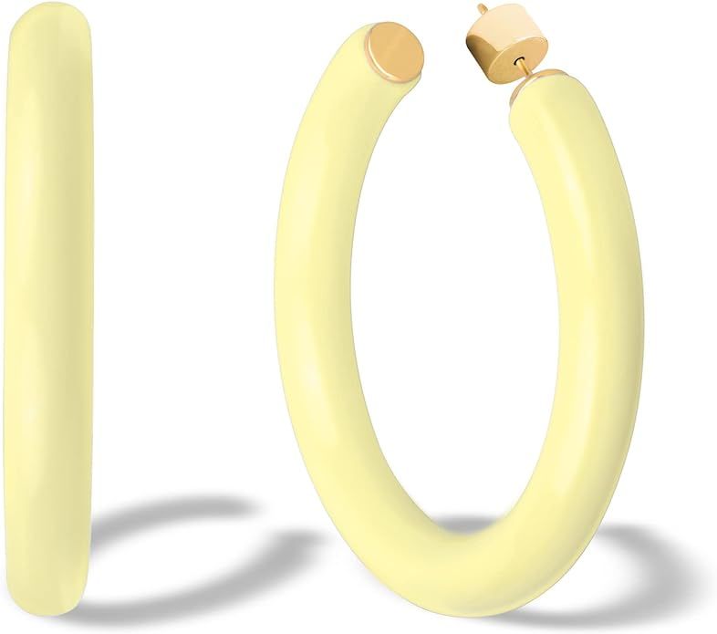 Yellow Gold Plated Sterling Silver Color Resin Chunky Open Hoop Earrings for Women | Amazon (US)