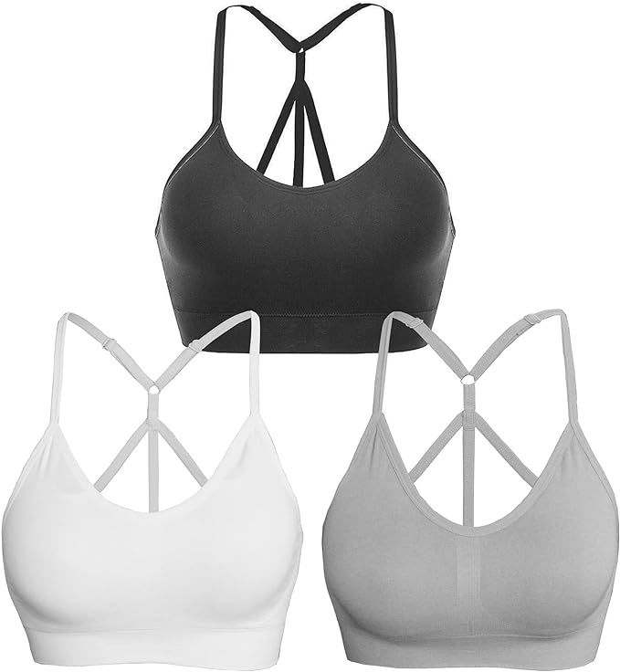 AKAMC 3 Pack Women's Medium Support Cross Back Wirefree Removable Cups Yoga Sport Bra | Amazon (US)