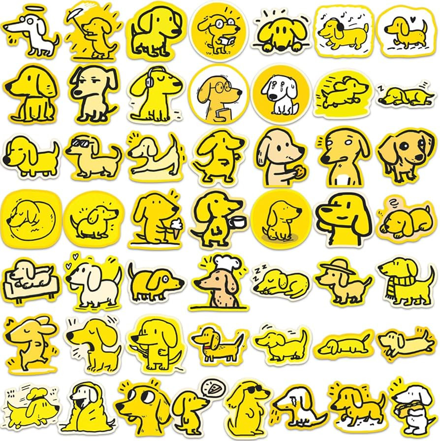 Cute Dachshund Doodle Stickers Yellow White Cartoon Dog Design Waterproof Vinyl Stickers for Pet ... | Amazon (US)