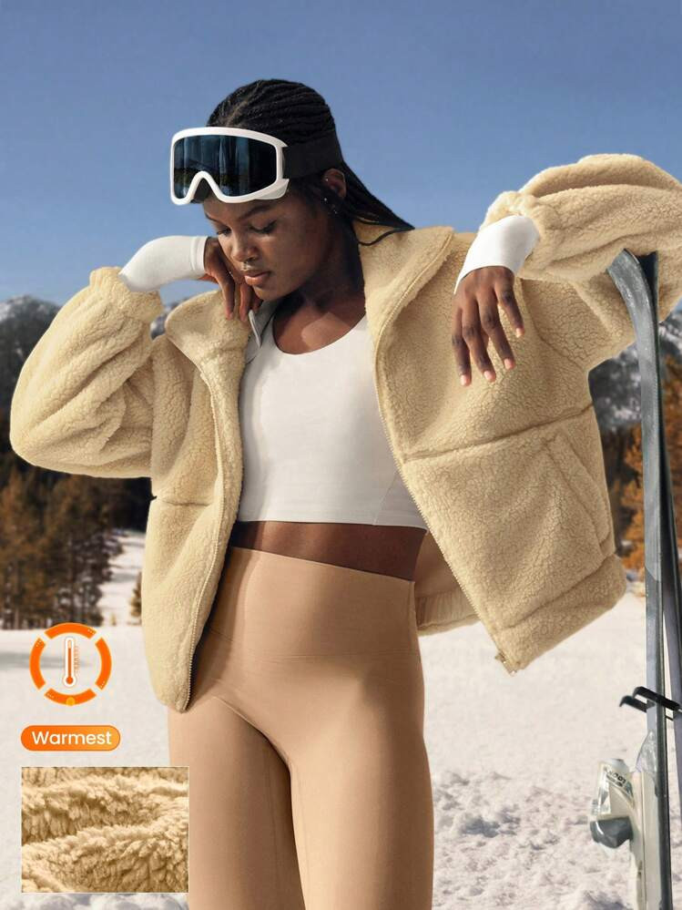 GLOWMODE Cozy Thick Polar Fleece Soft Warm Loose Fit Super High Collar Elastic Hem Jacket With Si... | SHEIN