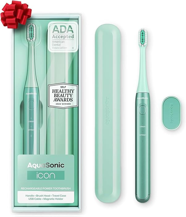 Aquasonic Icon ADA-Accepted Rechargeable Toothbrush | Magnetic Holder & Slim Travel Case | 2 Brus... | Amazon (US)