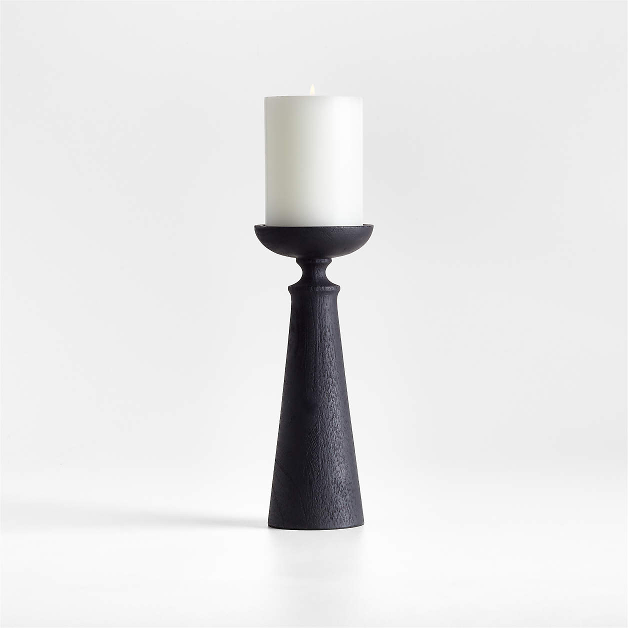 Izumo Ebonized Wood Pillar Holder 9" + Reviews | Crate & Barrel | Crate & Barrel