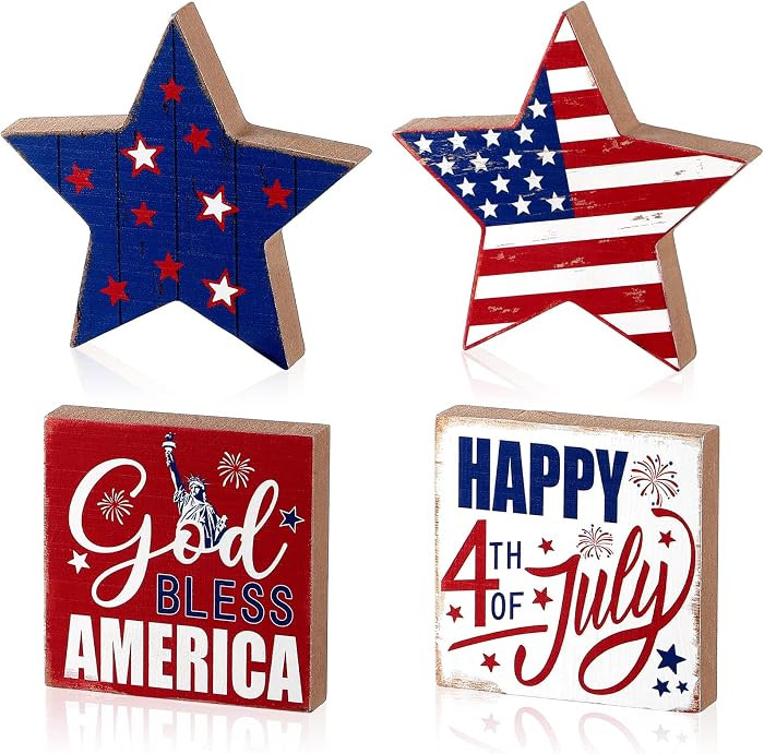 Chunful 4 Pcs Veterans Day Patriotic Tiered Tray Decor Veterans wooden Table Decorations Farmhous... | Amazon (US)