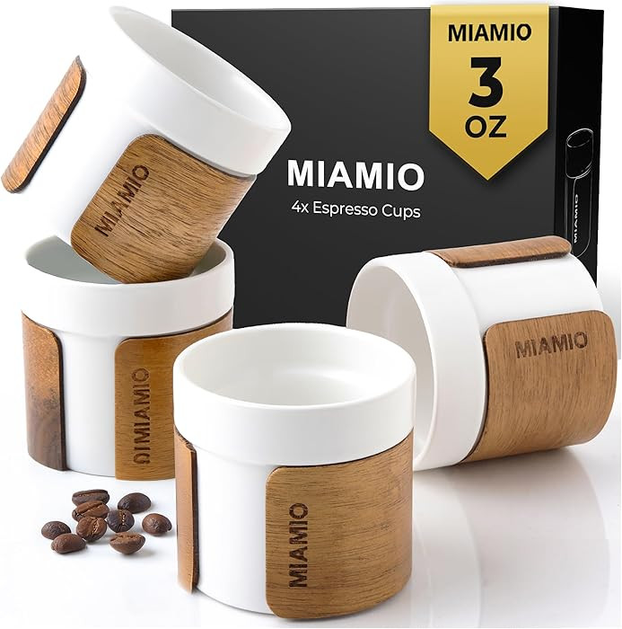 MIAMIO – Espresso Cups Set of 4 (3.5 oz) Japanese Tea Cups Ceramic/Handleless Mug with removabl... | Amazon (US)