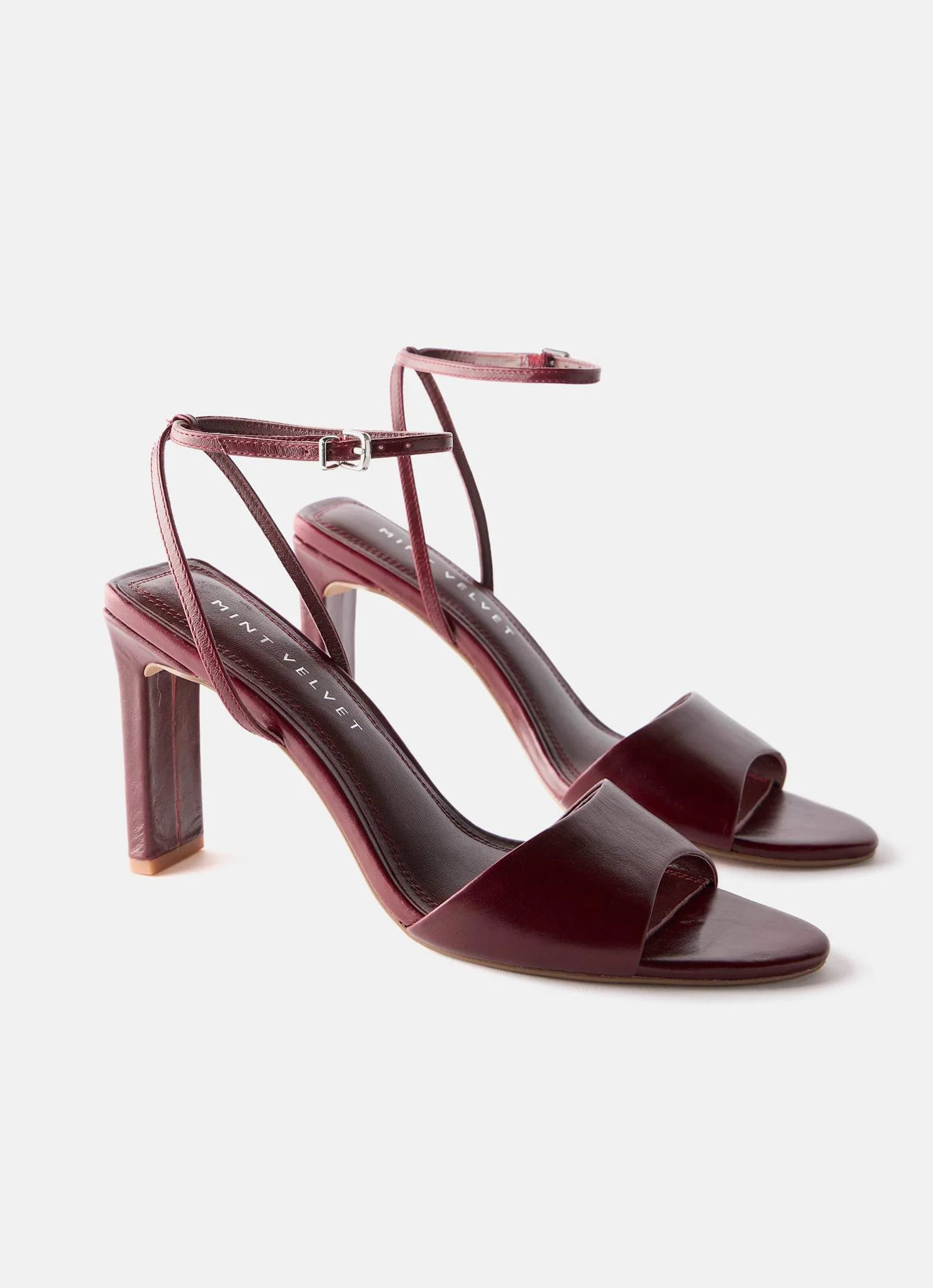 Lou Burgundy Leather High Heel Sandals | Mint Velvet