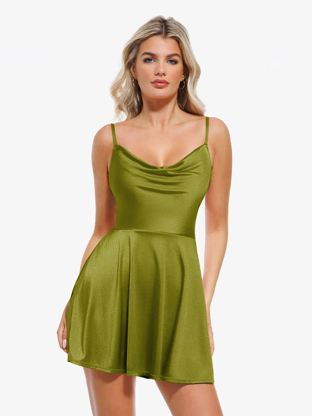 Shapewear Strappy Cowl Neck Tummy Control Flare Dress | Popilush