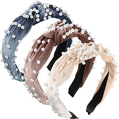 3 Pieces Pearls Headband Wide Hair Hoop Velvet Pearls Headband Vintage Twisted Headwear for Girl ... | Amazon (US)