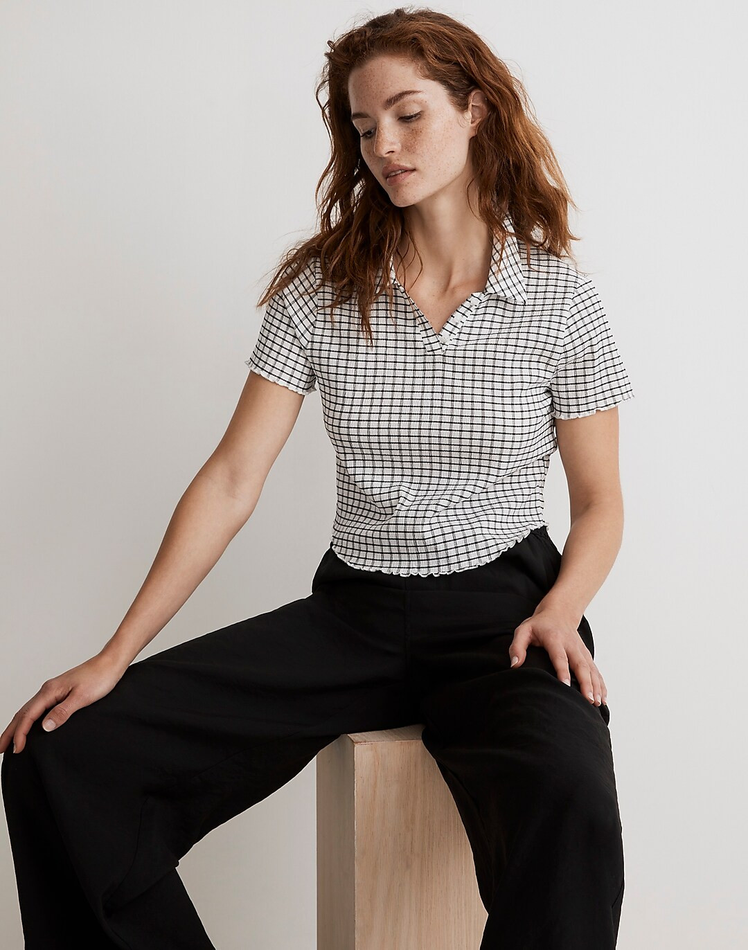 Crinkle Polo Crop Tee | Madewell