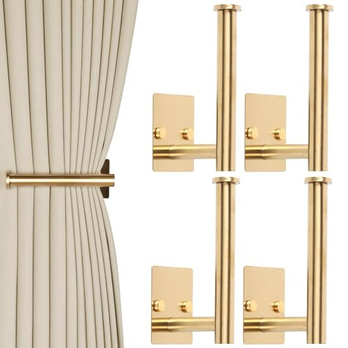 OCIOLI 4 Pack No Drill Curtain Holdbacks - Self-Adhesive/Screw-in Metal Curtain Tie Backs with Rustproof SUS304 Steel, Wall Mount Drapery Hooks, Damage-Free Installation for All Curtains (4, Gold) | Amazon (CA)