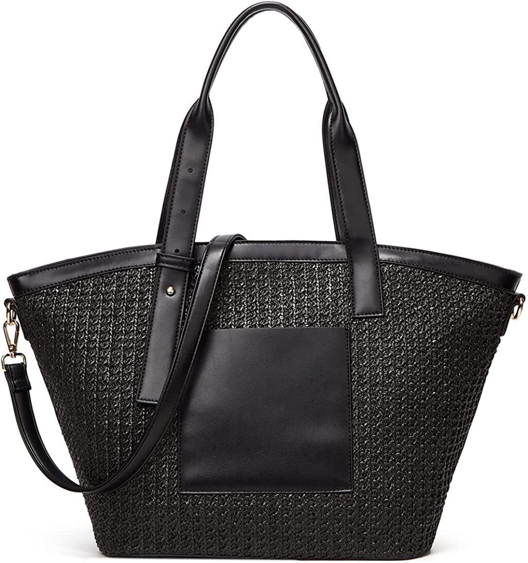 DanceeMangoo Women Straw Beach Tote Bags Leather Handbags Purses Designer Shoulder Bag Top Handle... | Walmart (US)