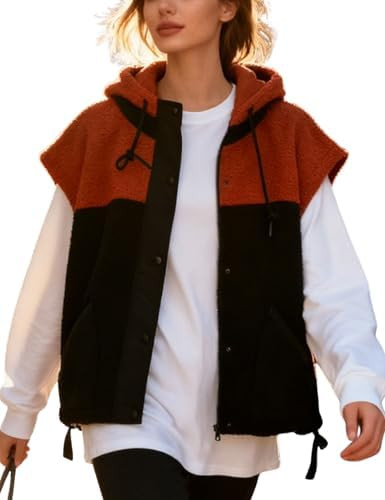 Antnation Womens Sherpa Hooded Vest Cozy Color-Block Sleeveless Jacket with Adjustable Drawstring... | Amazon (US)