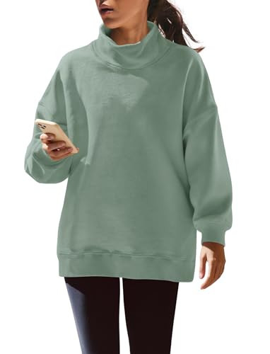 Yanekop Womens Mock Turtleneck Sweatshirt Oversized Turtle Necks Tops Casual Long Sleeve Pullover Sweatshirts Outfits(Sage,L) | Amazon (US)