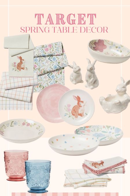 Beautiful table decor for spring and Easter! Love all the bunnies and the beautiful pink and blue colors! 

#LTKSeasonal #LTKhome #LTKunder50