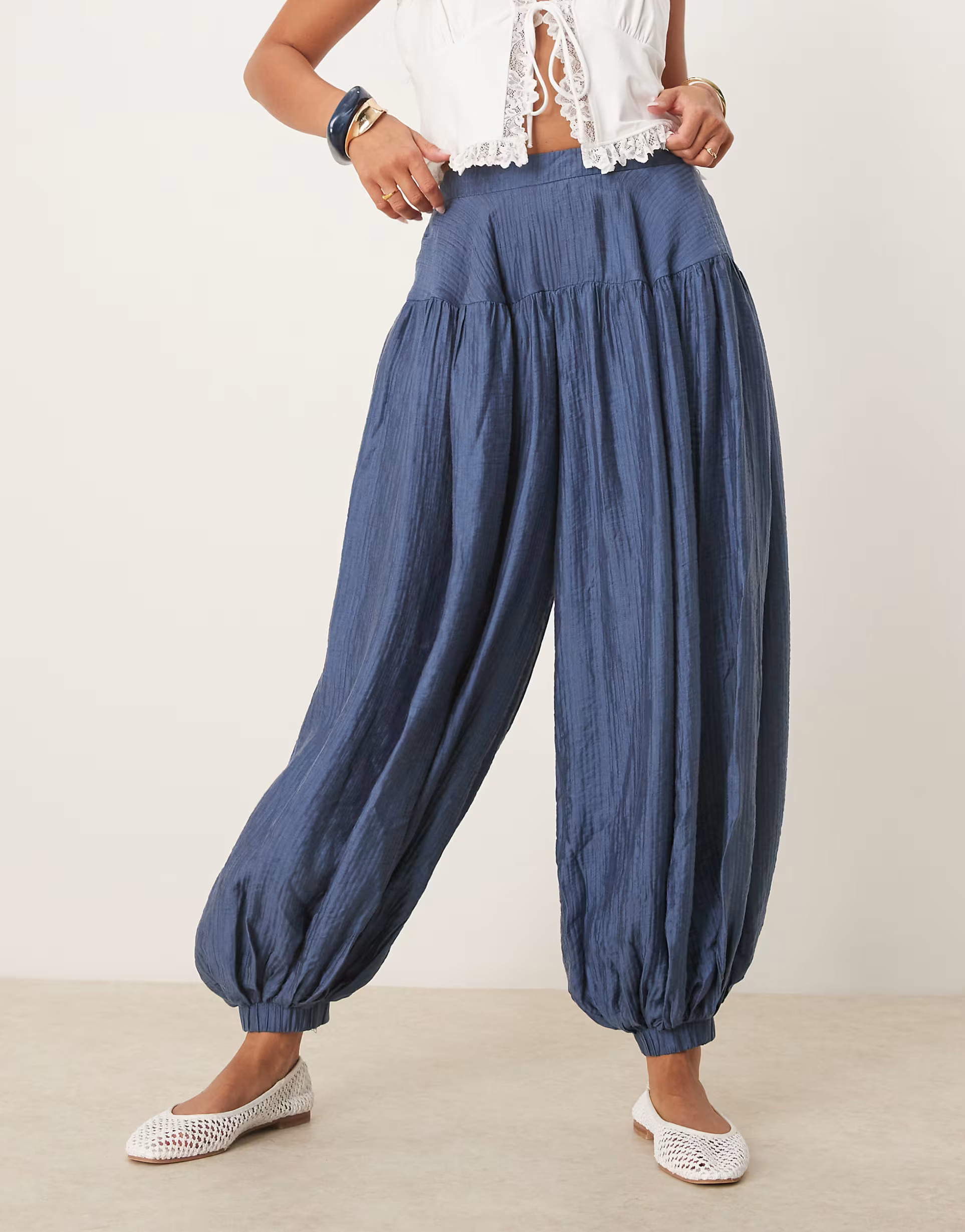 ASOS DESIGN billow pants in washed navy | ASOS | ASOS (Global)