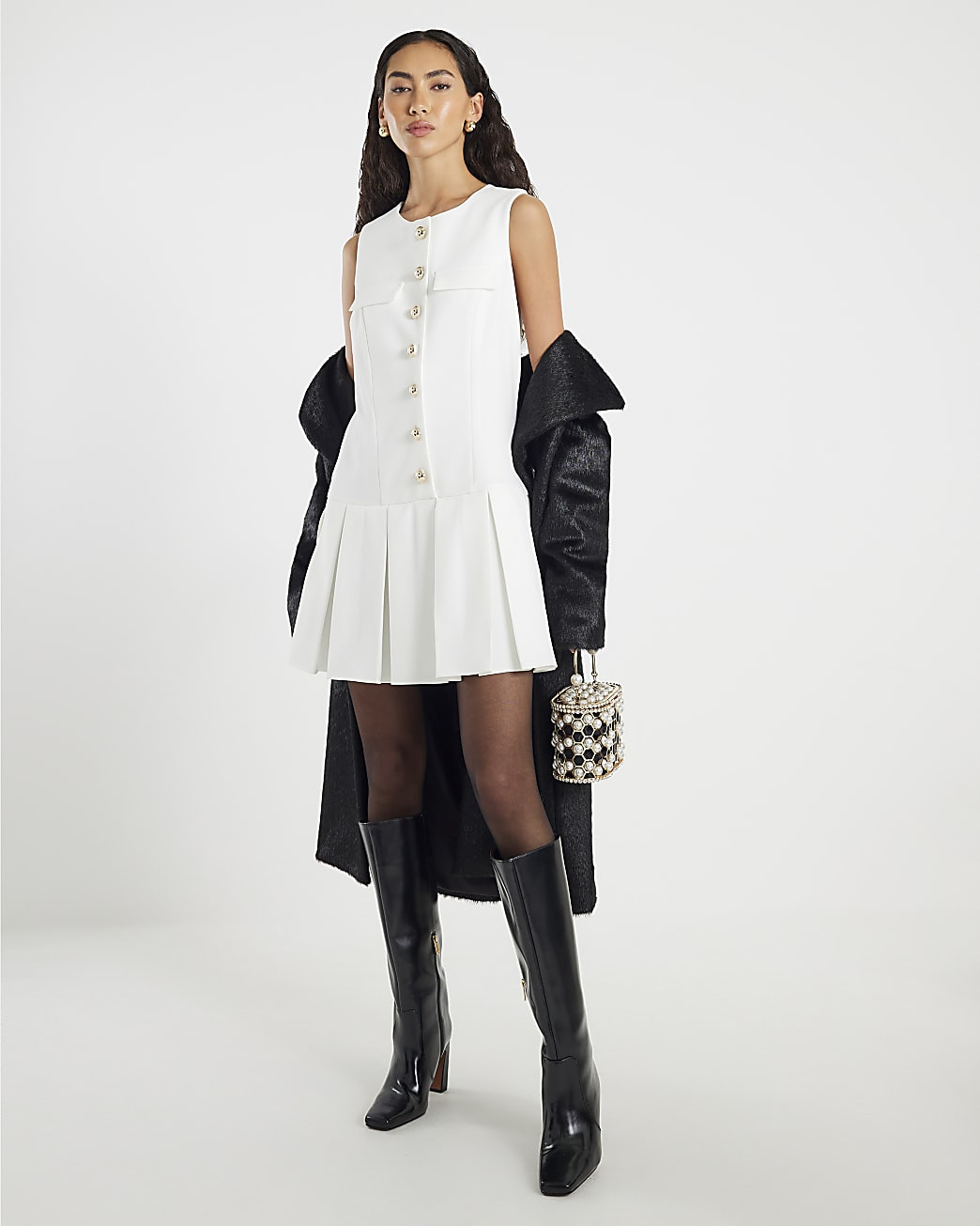 Cream Sleeveless Pleated Hem Mini Dress | River Island UK & IE