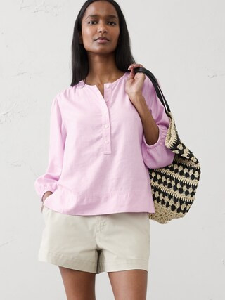 Linen-Blend Popover Top | Banana Republic Factory