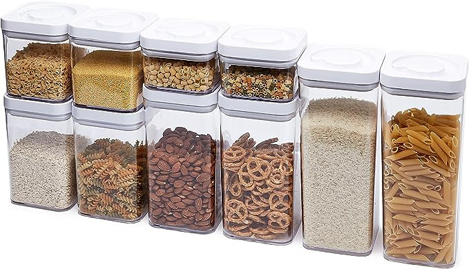 Amazon Basics 10-Piece Square Airtight Food Storage Containers for Kitchen Pantry Organization, B... | Amazon (US)